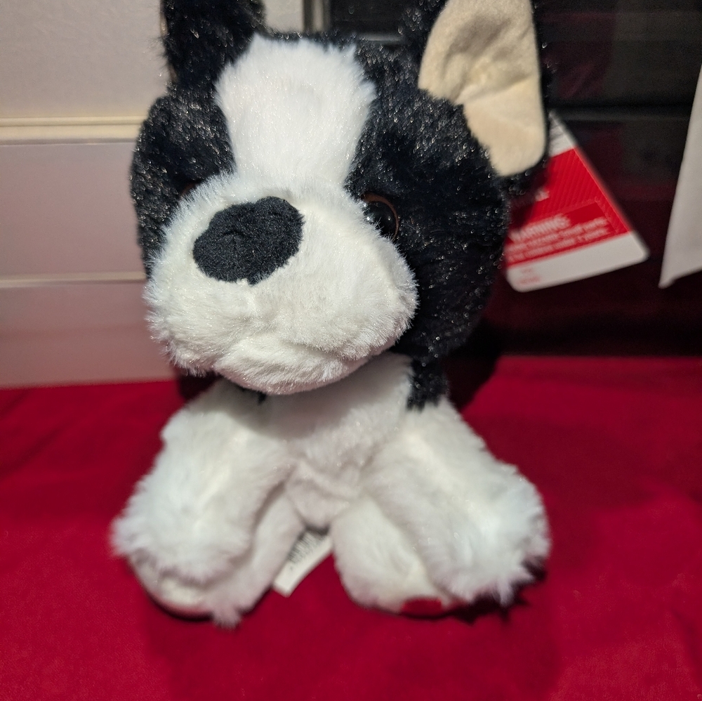 Black & White Plush Dog Toy - Soft Cuddly Pet Toy